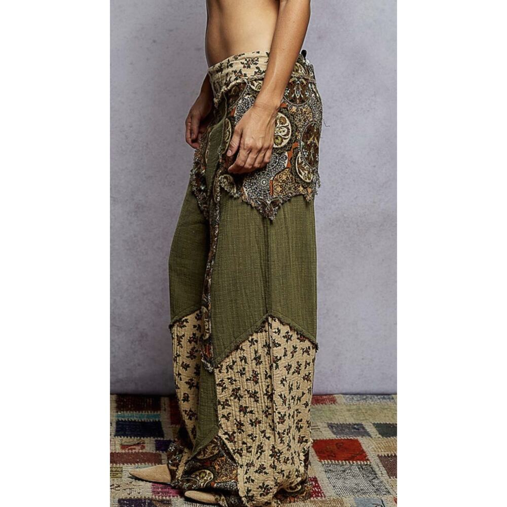 POL Double Gauze Patchwork Pants in Olive - Picture 6 of 6
